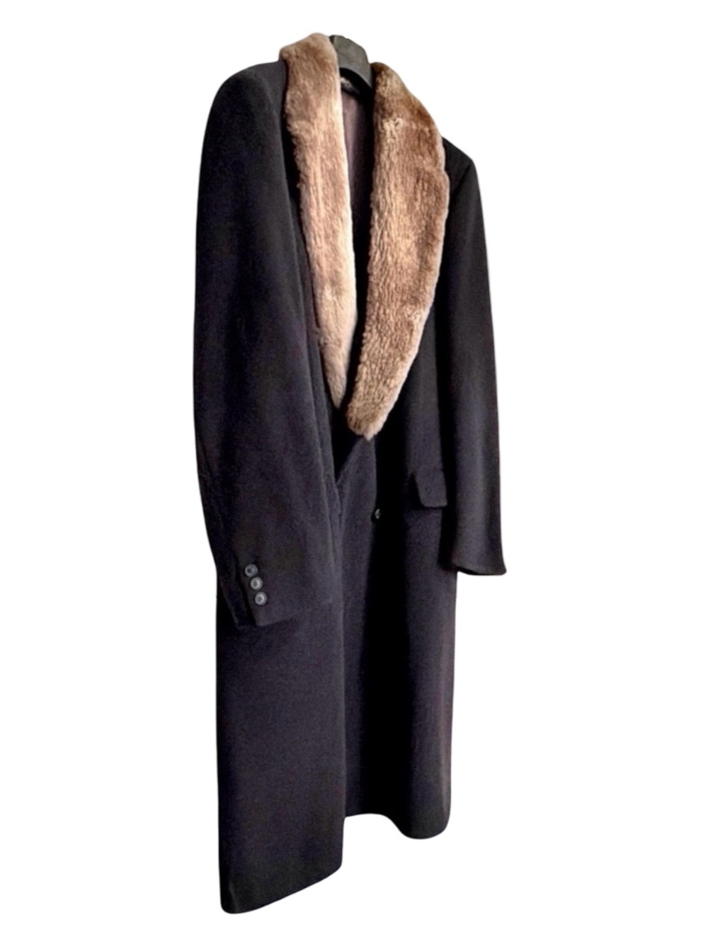 Cardinal Canada Men's Double-Breasted Wool Overcoat | Fur Collar | Navy | 40R - Picture 3 of 13
